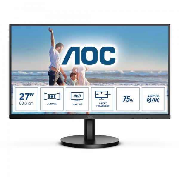 MONITOR AOC Q27B3MA 27" LED QUAD HD 75HZ 4MS ADAPTIVE SYNC WIDE FRAMELESS HDMI DISPLAYPORT ALTOPARLANTI INCORPORATI NERO - Disponibile in 3-4 giorni lavorativi