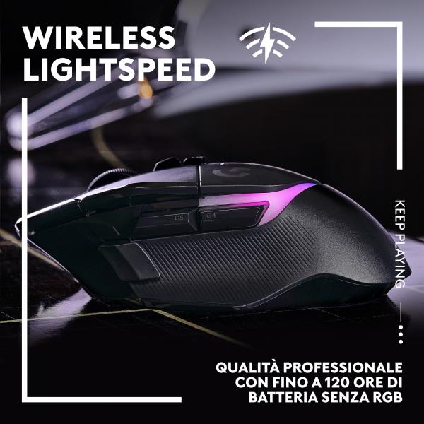 LOGITECH G G502 X PLUS MOUSE GAMING WIRELESS LIGHTSPEED RGB OTTICO CON SWITCH IBRIDI LIGHTFORCE LIGHTSYNC RGB SENSORE PER GAMING HERO 25.000 DPI COMPATIBILE CON PC - MACOS/WINDOWS NERO - Disponibile in 3-4 giorni lavorativi Logitech