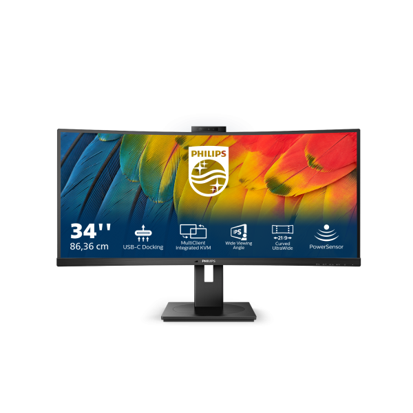 Monitor Nuovo MONITOR PHILIPS LED 34" 21:9 CURVED 34B1U5600CH/00 3440x1440 4ms 350cd/m 50.000.000:1 2x5W MM Webcam RegH HDMI DP USB-C docking - Disponibile in 3-4 giorni lavorativi