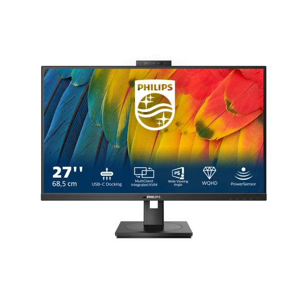 Monitor Nuovo MONITOR PHILIPS LED 27"Wide 2K 27B1U5601H/00 IPS 2560x1440 4ms 350cd/m 2x5W MM WEBCAM Reg.H PIVOT HDMI DP USB-C docking - Disponibile in 3-4 giorni lavorativi