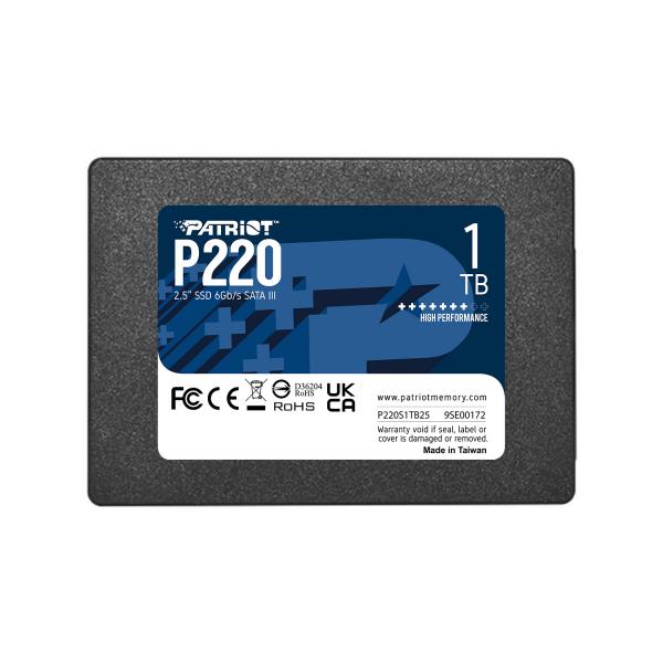 SSD PATRIOT 1TB P220 2.5" SATA3 READ:550MB/WRITE:500 MB/S - P220S1TB25 - Disponibile in 3-4 giorni lavorativi