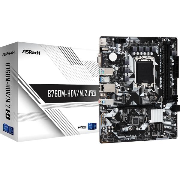 ASROCK MB B760, B760M-HDV/M.2 D4, LGA1700, 2 DDR4 , mATX - Disponibile in 3-4 giorni lavorativi