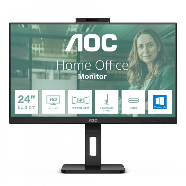 Monitor Nuovo MONITOR AOC LED 23.8'' Wide 24P3CW IPS 1920x1080 4ms 300cd/mq 20.000.000:1 2x5W MM Webcam Reg.H PIVOT HDMI DP USB-C docking - Disponibile in 3-4 giorni lavorativi