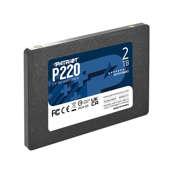 SSD PATRIOT 2TB P220 2.5" SATA3 READ:550MB/WRITE:500 MB/S - P220S2TB25 - Disponibile in 3-4 giorni lavorativi