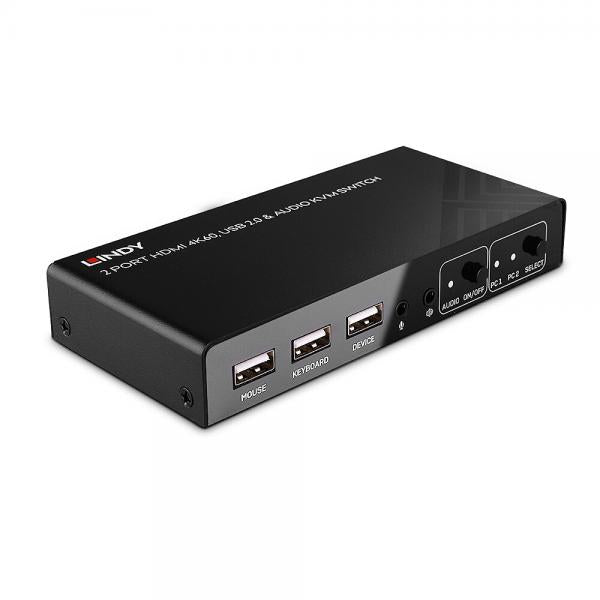 Switch LINDY KVM HDMI 4K60, USB 2.0 & Audio, 2 Porte - 32809 - Disponibile in 3-4 giorni lavorativi