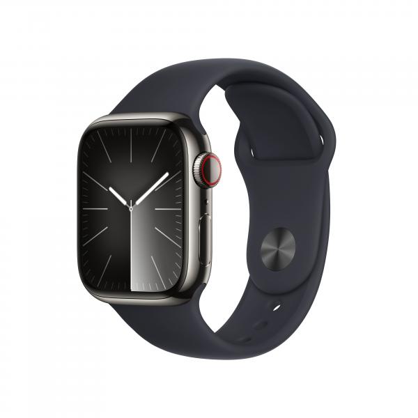 Apple Watch Serie9 Cell 41mm Steel Graphite Sport Bamd MidNight S/M MRJ83QL/A - Disponibile in 2-3 giorni lavorativi