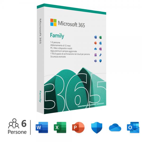 Microsoft M365 Family Italian Subscription P10 EuroZone 1 License Medialess 1 Anno - Disponibile in 3-4 giorni lavorativi