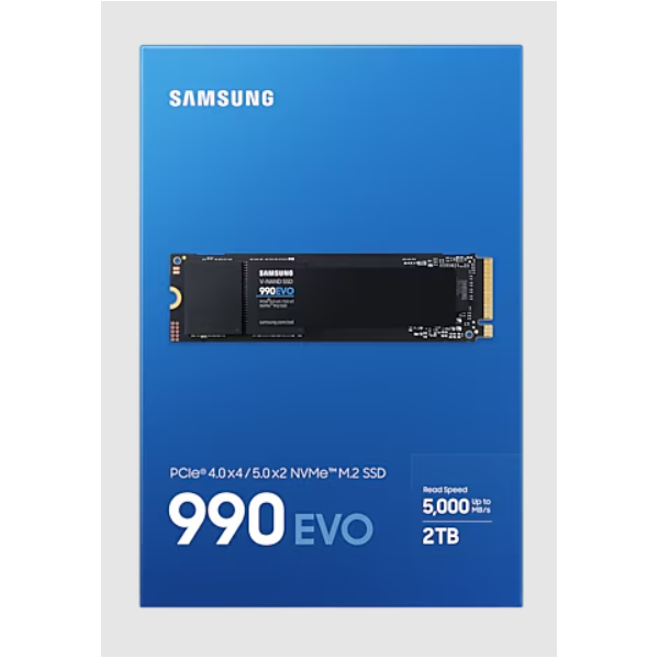 Samsung 990 EVO MZ-V9E2T0BW - SSD - crittografato - 2 TB - interno - M.2 2280 - PCIe 5.0 x2 (NVMe) - 256 bit AES - TCG Opal Encryption 2.0 - Disponibile in 3-4 giorni lavorativi