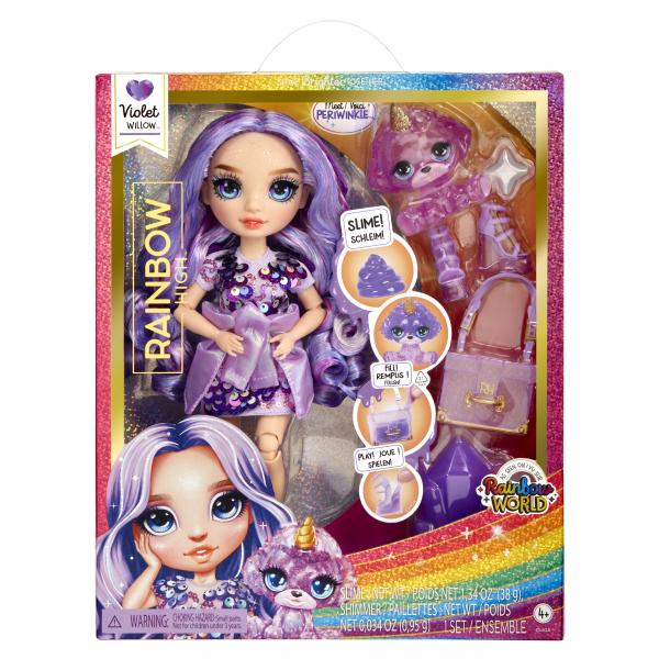 Bambola arcobaleno di alta moda con kit di slime e animale domestico - Viola (Viola) - Bambola glitterata da 28 cm con kit di slime - Disponibile in 3-4 giorni lavorativi