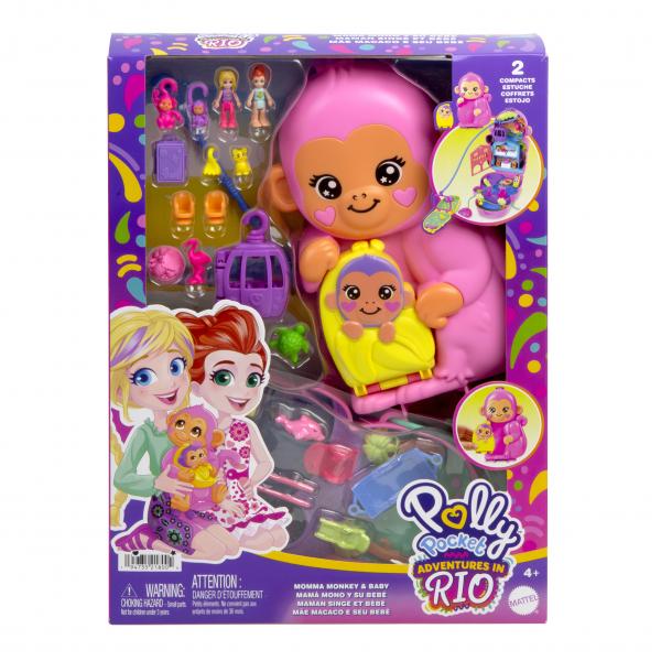 Polly Pocket-Mommy Monkey e il suo bambino-Box di 2 mini-figure HWP04 - Disponibile in 3-4 giorni lavorativi