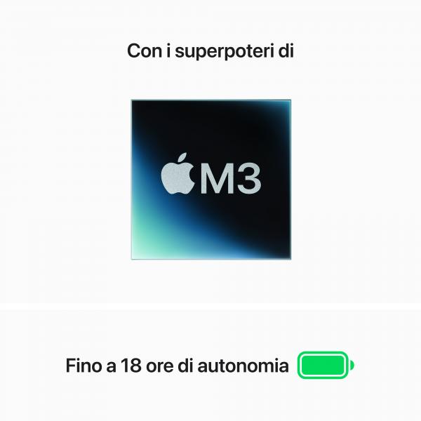 Macbook Nuovo Apple MacBook Air 15'' con chip M3 (2024): display Liquid Retina 15.3'' memoria unificata 16GB archiviazione SSD 512GB videocamera FaceTime HD 1080p Touch ID Galassia - Disponibile in 3-4 giorni lavorativi