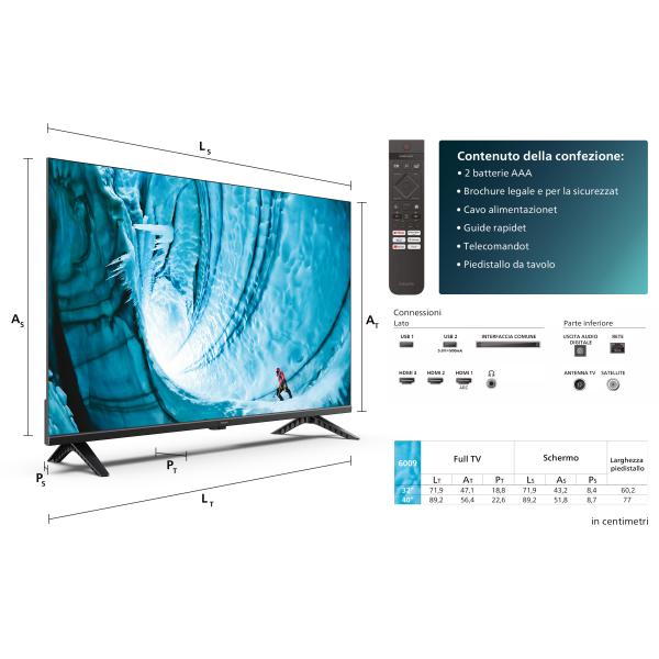 TV PHILIPS LED 32'' SMART TV 32PHS6009/12 HD 3HDMI 2USB Wi-Fi DVB-T/T2/T2-HD/C/S/S2 - Disponibile in 3-4 giorni lavorativi