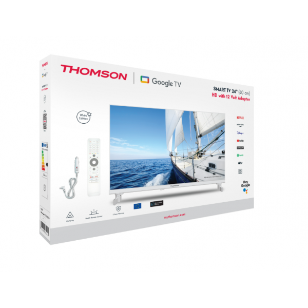 TV THOMSON LED 24" 24HG2S14W SMART GOOGLE TV DVB-T2/S2 HD CI+ 3XHDMI 2XUSB (ANCHE 12V) BIANCO -TELECOMANDO RETRO ILLUMINATO VESA - Disponibile in 3-4 giorni lavorativi