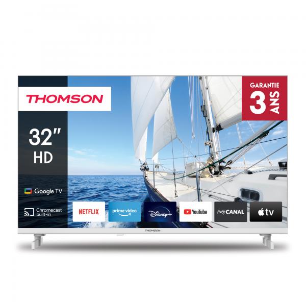 TV THOMSON LED 32" 32HG2S14W SMART GOOGLE TV DVB-T2/S2 HD CI+ 3XHDMI 2XUSB BIANCO -TELECOMANDO RETRO ILLUMINATO VESA - Disponibile in 3-4 giorni lavorativi