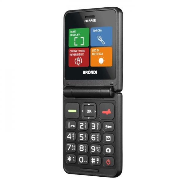 Brondi Flipper Flip 2.4'' Dual Sim Black Metal - Disponibile in 3-4 giorni lavorativi