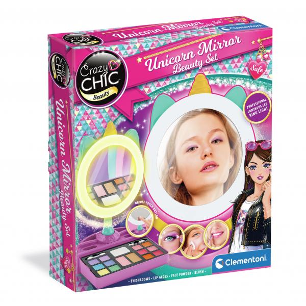 CLEMENTONI - Specchio per il trucco Unicorno - Anello luminoso - Trucco e accessori per capelli e unghie - Dai 7 anni in su - Disponibile in 3-4 giorni lavorativi