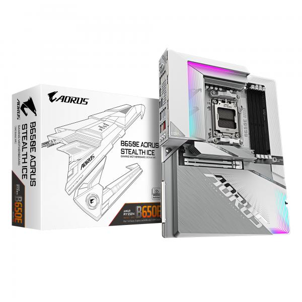 GIGABYTE Scheda Madre B650E AORUS STEALTH ICE - Supporta CPU AMD Ryzen 9000, VRM a 12+2+2 fasi, fino a 8000MHz DDR5 (OC), 1xPCIe 5.0 M.2 + 3xPCIe 4.0 M.2, Wi-Fi 7, LAN 2.5GbE, USB 3.2 Gen 2x2 - Disponibile in 6-7 giorni lavorativi