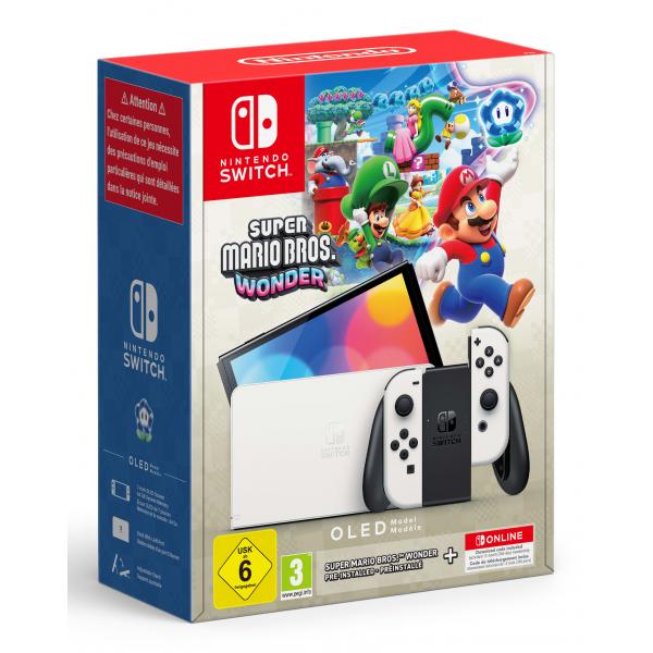 Switch Console OLED White + Super Mario Wonder Preinstallato + 12 Mesi Nintendo Switch Online - Disponibile in 2-3 giorni lavorativi