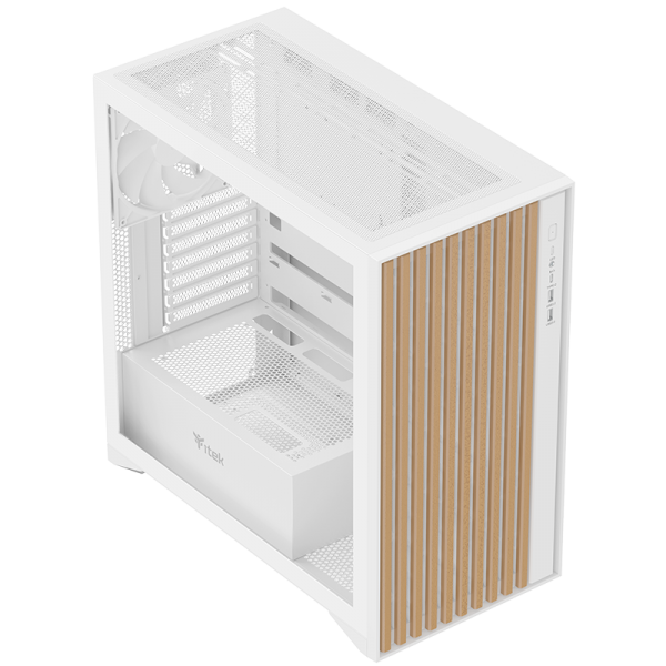 CASE ITEK TOWER "Case WOODY" Gaming Tower 2*USB3,1*USB-C 3*12cm fan ARGB, Temp Glass Sidel, BIANCO+Wood Front - ITGCAWO28W - Disponibile in 3-4 giorni lavorativi