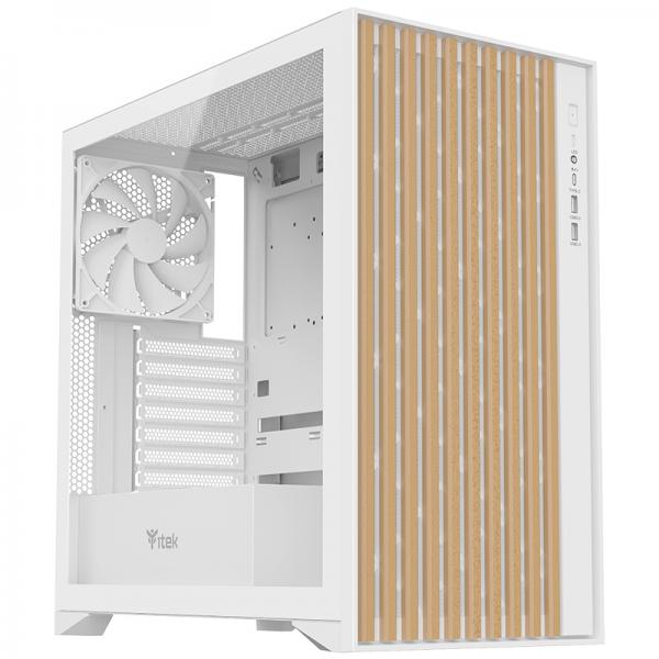 CASE ITEK TOWER "Case WOODY" Gaming Tower 2*USB3,1*USB-C 3*12cm fan ARGB, Temp Glass Sidel, BIANCO+Wood Front - ITGCAWO28W - Disponibile in 3-4 giorni lavorativi