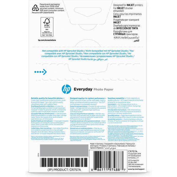 Carta da stampa fotografica lucida HP CR757A - 100 fogli - 200 g - Bianco - Disponibile in 3-4 giorni lavorativi