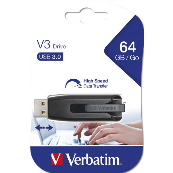 VERBATIM V3 64GB CHIAVETTA USB 3.0 BLACK - Disponibile in 3-4 giorni lavorativi Verbatim