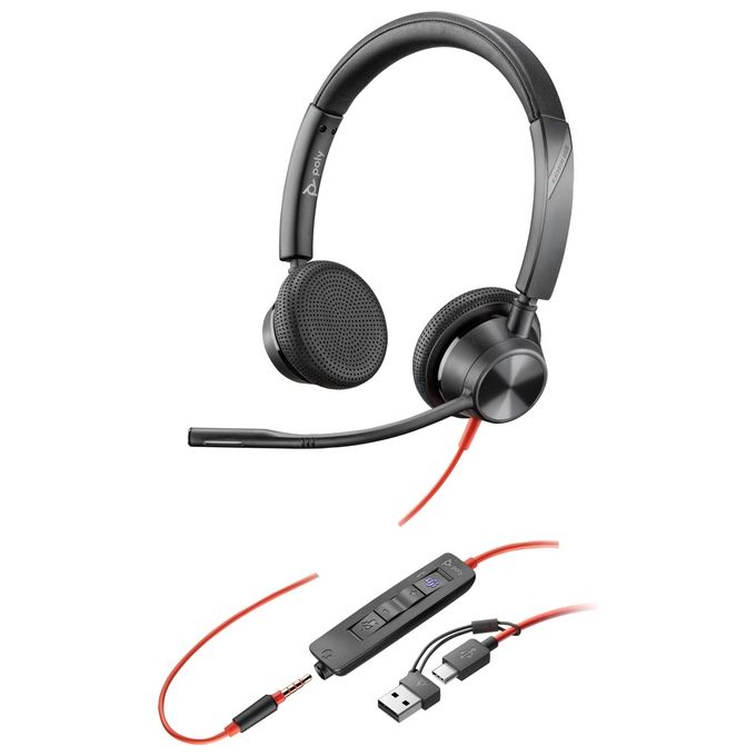 Poly Cuffie Stereo Blackwire 3325 con Connettore Usb-c Certificate per Microsoft Teams Spina da 3.5mm Adattatore Usb-c-a - Disponibile in 3-4 giorni lavorativi