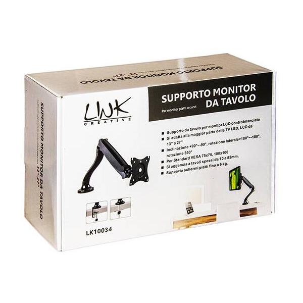 Link LK10034 Braccio Supporto da Tavolo a Gas per Monitor Fissaggio a Morsa - Disponibile in 3-4 giorni lavorativi