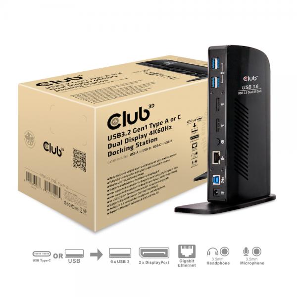 CLUB3D DOCKING STATION USB 3.1 GEN 1 DUAL DISPLAY 4K 60HZ - Disponibile in 3-4 giorni lavorativi