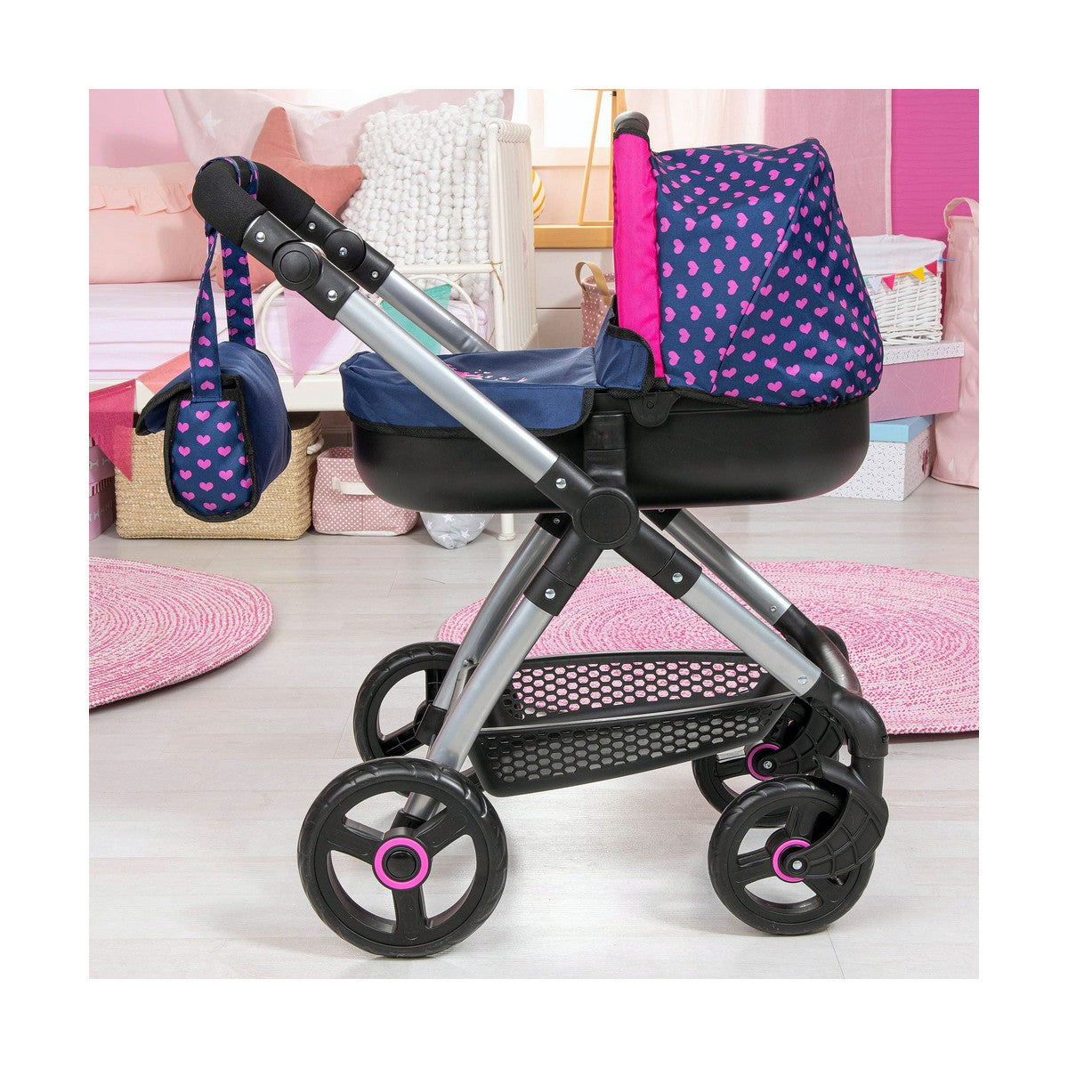 Carrozzina per Bambole Reig Stule Pram Blu Marino 63 cm - Disponibile in 3-4 giorni lavorativi