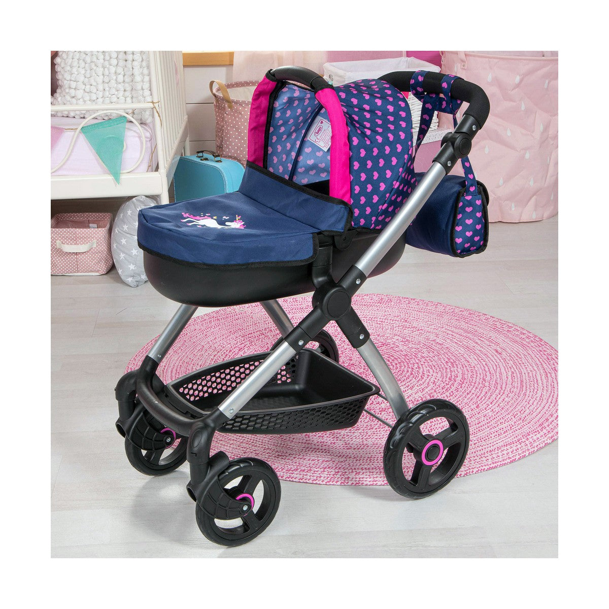 Carrozzina per Bambole Reig Stule Pram Blu Marino 63 cm - Disponibile in 3-4 giorni lavorativi