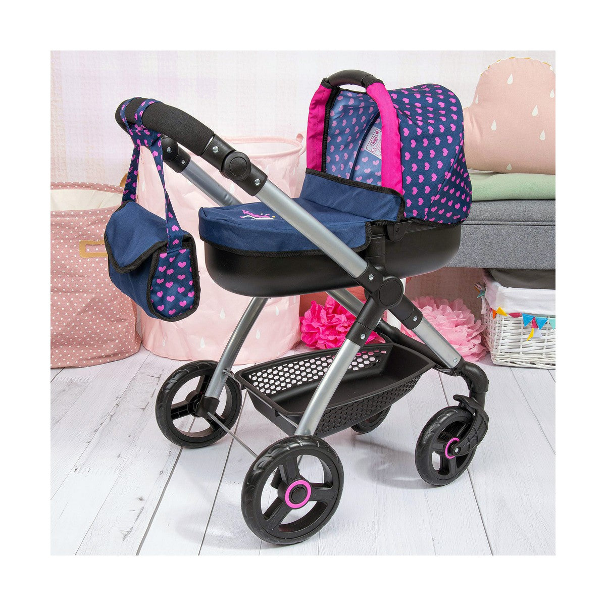 Carrozzina per Bambole Reig Stule Pram Blu Marino 63 cm - Disponibile in 3-4 giorni lavorativi