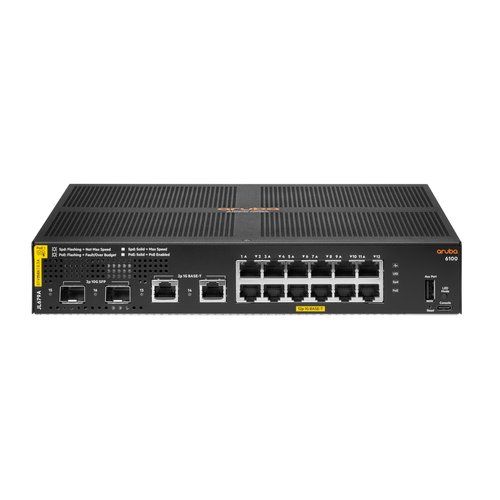 SWITCH HPE JL679A ARUBA 6100 12 PORTE 10/100/1000 POE+ (139W) 2X 1GB/10GB SFP+ 2X 1000BASET CLASS4 GAR A VITA - Disponibile in 3-4 giorni lavorativi