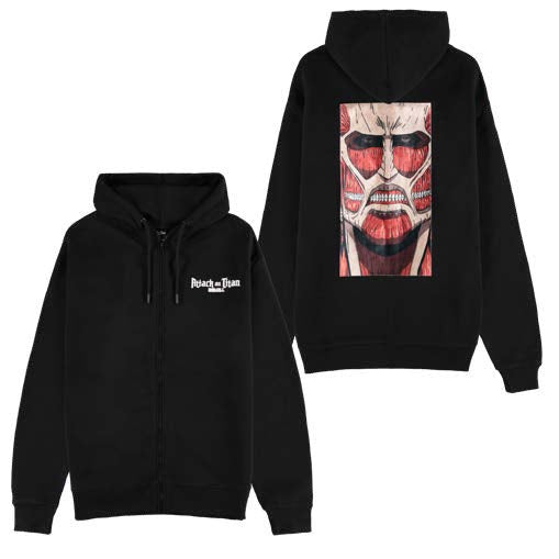 DIFUZED ATTACK ON TITAN - FELPA CON CAPPUCCIO E ZIP NERA : GIGANTE COLOSSALE XXL - Disponibile in 2/3 giorni lavorativi Difuzed