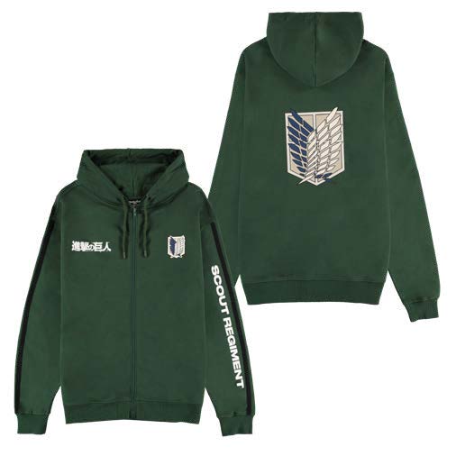 DIFUZED ATTACK ON TITAN - FELPA CON CAPPUCCIO E ZIP VERDE : SCOUT REGIMENT XXL - Disponibile in 2/3 giorni lavorativi Difuzed