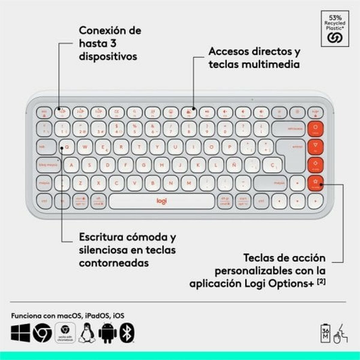 Tastiera Logitech Pop Icon Bianco Qwerty in Spagnolo QWERTY - Disponibile in 3-4 giorni lavorativi