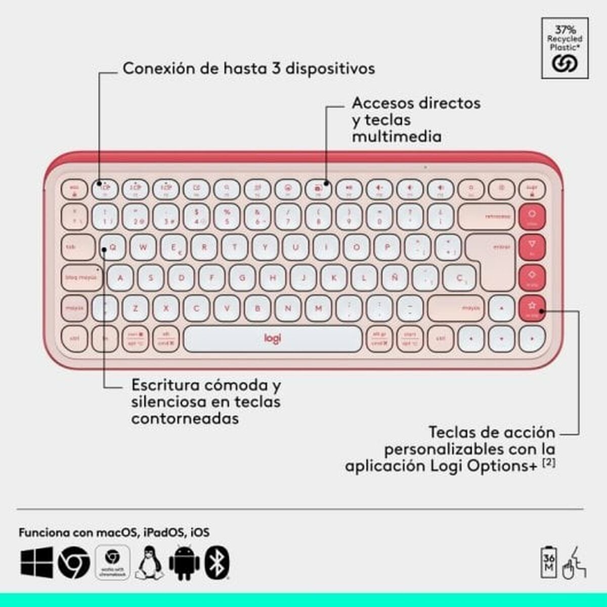 Tastiera Logitech 920-013120 Rosa Qwerty in Spagnolo QWERTY - Disponibile in 3-4 giorni lavorativi