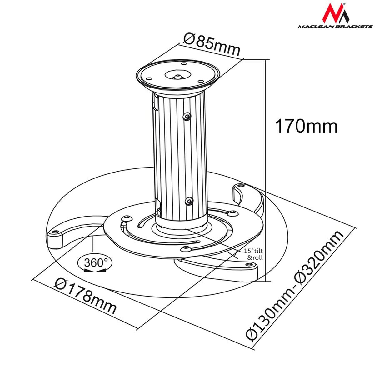 Supporto da Soffitto per Proiettore MacLean MC-515 80 - 170 mm - Disponibile in 3-4 giorni lavorativi Maclean