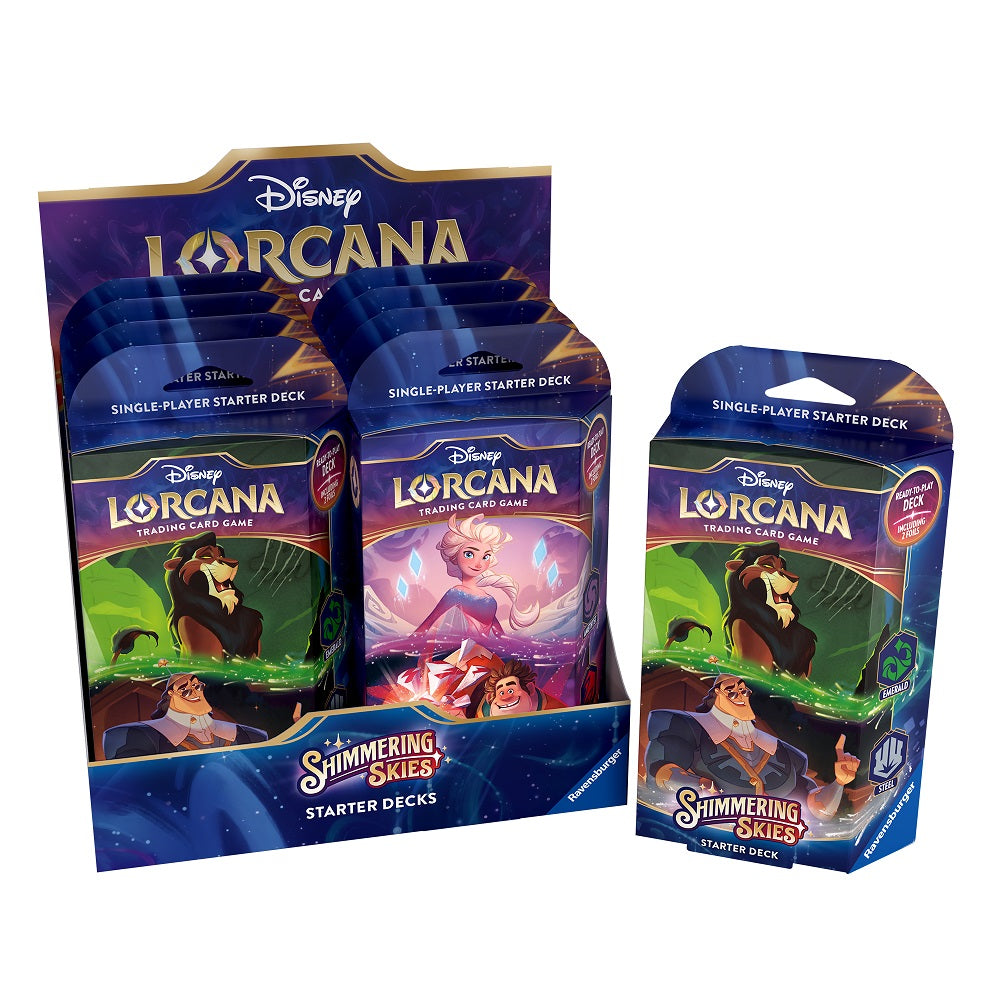 RAVENSBURGER DISNEY: LORCANA - SHIMMERING SKIES STARTER DECK DISPLAY (8 MAZZI) - ENG - Disponibile in 2/3 giorni lavorativi Ravensburger TCG