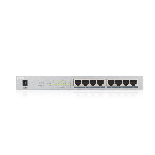 SWITCH ZYXEL GS1008HP - Switch Unmanaged, 8 porte Gigabit (8 porte PoE, erogazione fino a 60W), Chassis metallo, Desktop - Disponibile in 3-4 giorni lavorativi