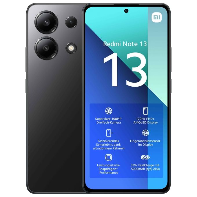 Smartphone nuovo Xiaomi Redmi Note 13 6Gb 128Gb 6.67'' Oled 120Hz Dual Sim Midnight Black - Disponibile in 3-4 giorni lavorativi