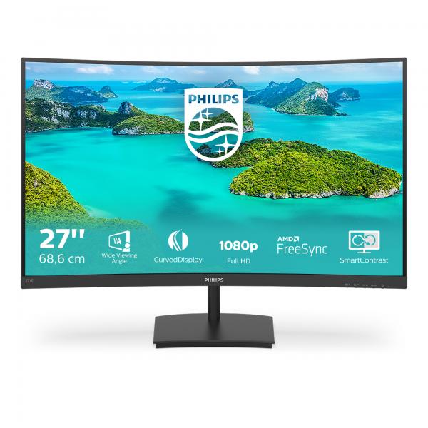 Monitor Nuovo MONITOR PHILIPS LED 27" Wide CURVED 271E1SCA/00 VA 1920x1080 4ms 250cd/mq 3000:1(Mega Infinity DCR)2x3W MM VGA HDMI GAMING 75 Hz - Disponibile in 3-4 giorni lavorativi