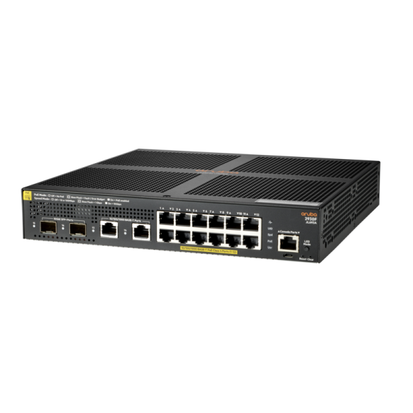 Hewlett Packard Enterprise Aruba 2930F 12G PoE+ 2G/2SFP+ Gestito L3 Gigabit Ethernet (10/100/1000) Nero 1U Supporto Power over Ethernet (PoE) - Disponibile in 6-7 giorni lavorativi