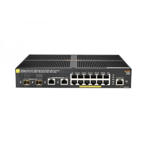 Hewlett Packard Enterprise Aruba 2930F 12G PoE+ 2G/2SFP+ Gestito L3 Gigabit Ethernet (10/100/1000) Nero 1U Supporto Power over Ethernet (PoE) - Disponibile in 6-7 giorni lavorativi