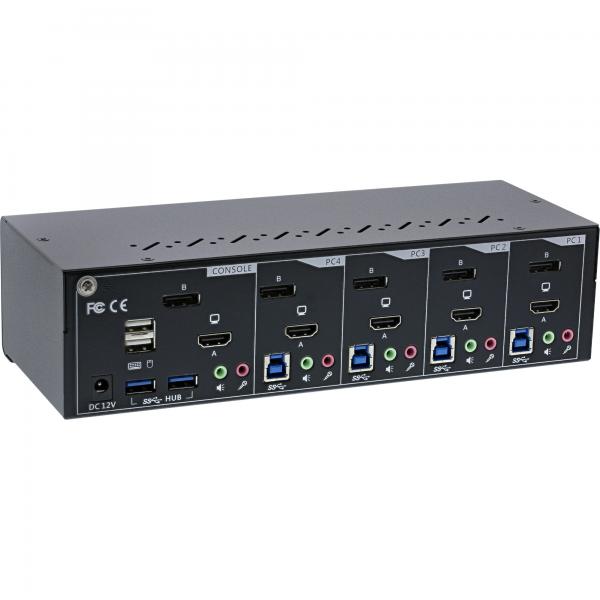 InLine Switch KVM Desktop, 4 porte, Dual Monitor, DP + HDMI, 4K, USB 3.0, Audio - Disponibile in 6-7 giorni lavorativi