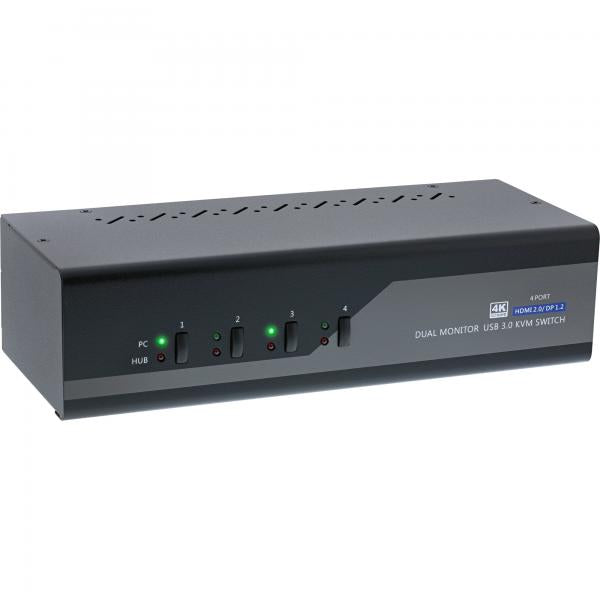 InLine Switch KVM Desktop, 4 porte, Dual Monitor, DP + HDMI, 4K, USB 3.0, Audio - Disponibile in 6-7 giorni lavorativi