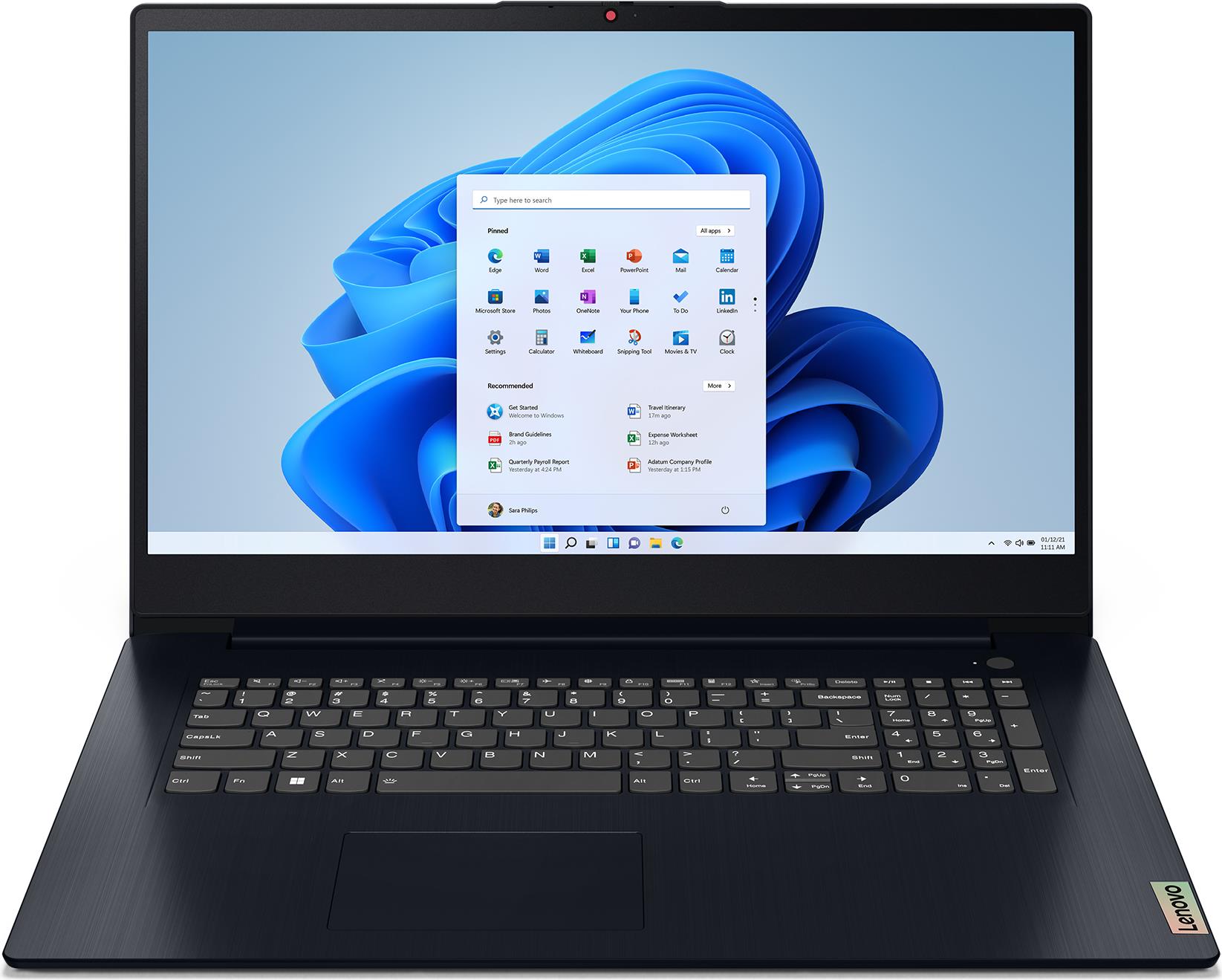 Lenovo IdeaPad 3 17IAU7 Intel Pentium Gold 8505 43,9 cm (17.3") WSXGA 8 GB DDR4-SDRAM 512 GB SSD Wi-Fi 6 (802.11ax) Windows 11 Home Blau (82RL008NGE) - Disponibile in 6-7 giorni lavorativi