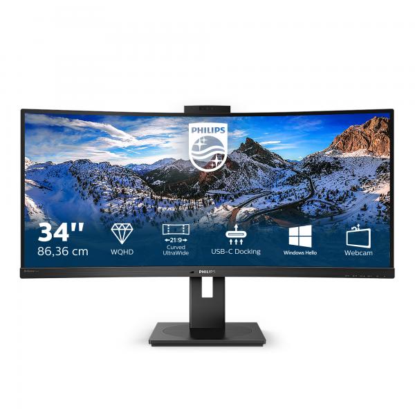 Monitor Nuovo MONITOR PHILIPS LED 34" 21:9 CURVED 346P1CRH/00 3440x1440 4ms 500cd/m 80.000.000:1 2x3W MM Pivot Webcam HDMI DP USB-C - Disponibile in 3-4 giorni lavorativi