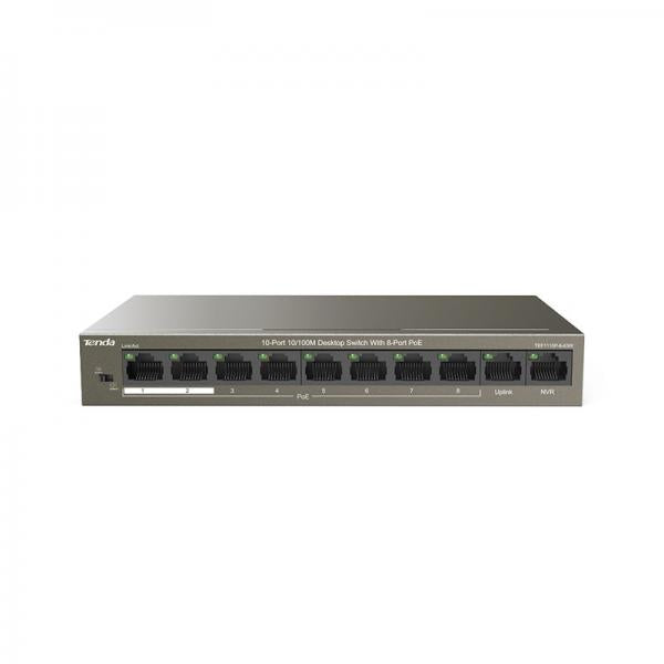 SWITCH TENDA TEF1110P-8-63W 8P LAN DESKTOP 10/100M 8P FE(POE)+2P FE(DATA+NVR) - Disponibile in 3-4 giorni lavorativi