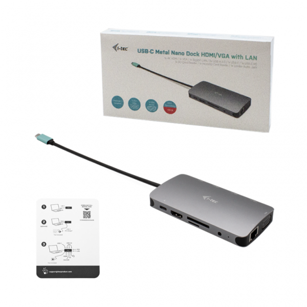 I-Tec C31NANODOCKVGAPD Metal Usb-C Nano Dock Hdmi-Vga con Lan e Power Delivery 100W - Disponibile in 3-4 giorni lavorativi